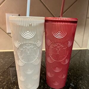 Starbucks Textured White and pink tumblers
